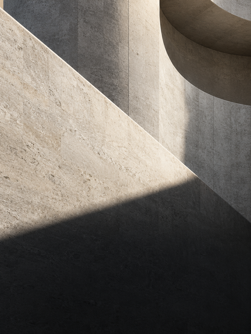Sculptural concrete architecture in light and shadow