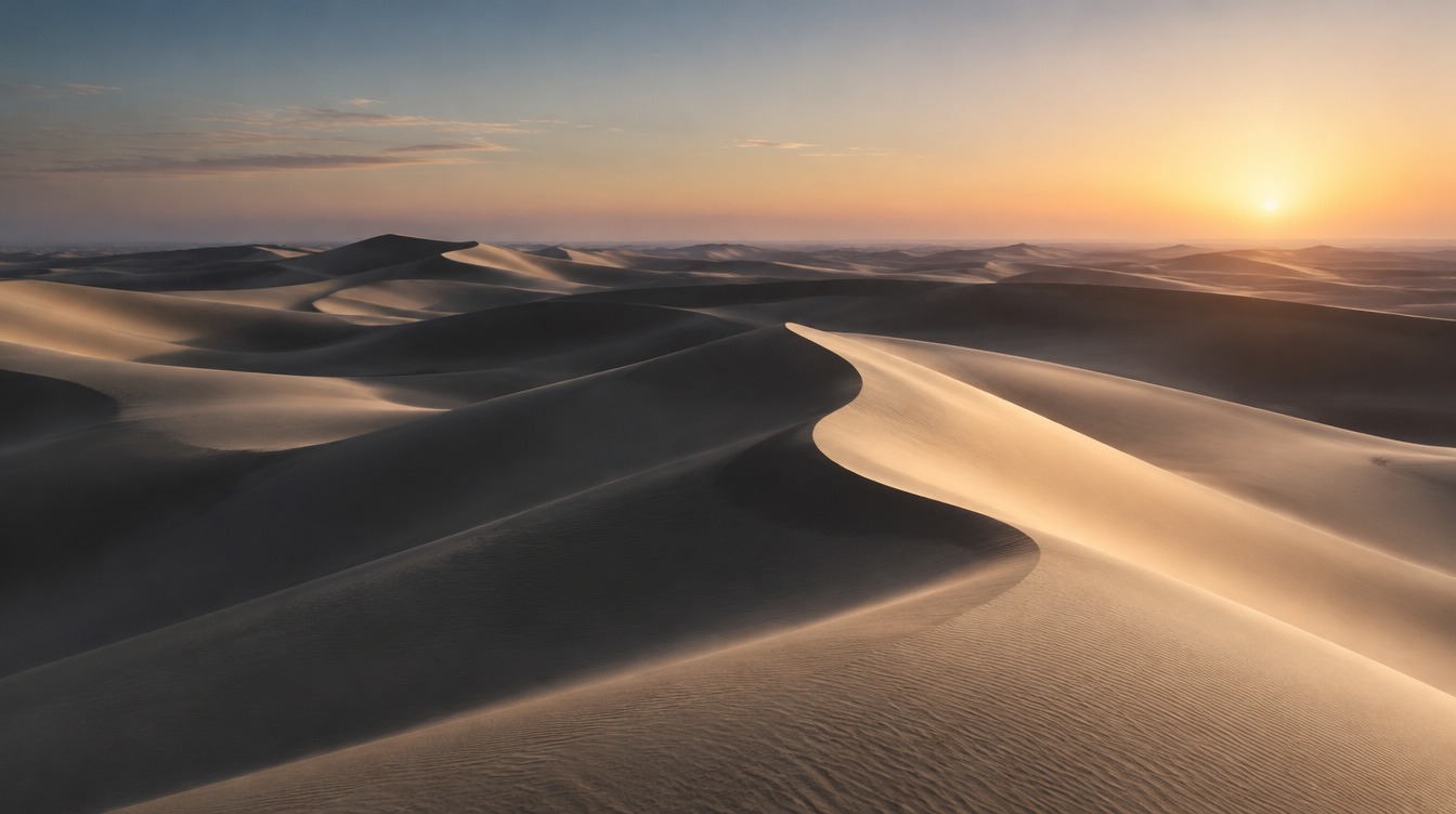 Arabian sand dunes under an open evening sky